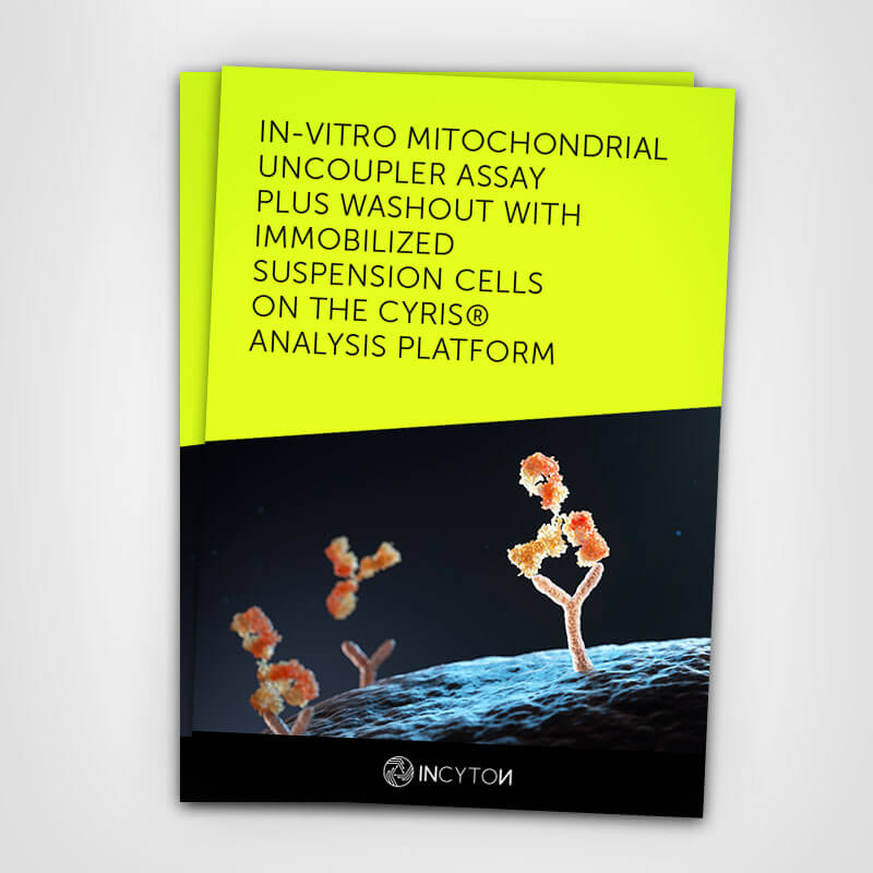 IN-VITRO<br />
MITOCHONDRIAL UNCOUPLER ASSAY<br />
PLUS WASHOUT WITH IMMOBILIZED<br />
SUSPENSION CELLS ON THE CYRIS®<br />
ANALYSIS PLATFORM